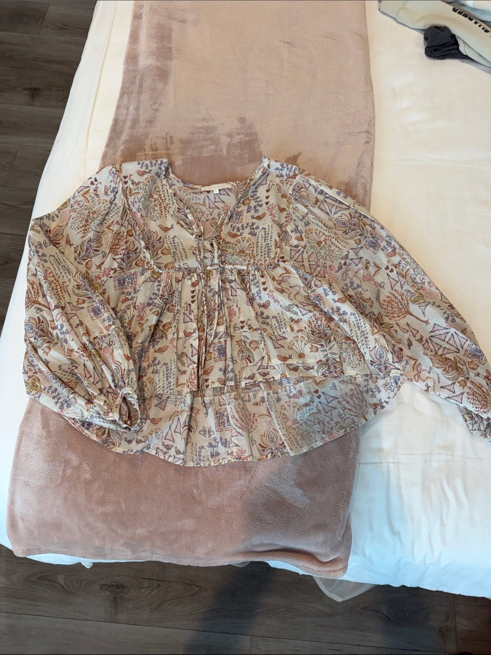 Olivaceous Cream Floral Boho Peasant Tunic